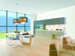 Veneer, lacquer and stainless steel combine to create a 3 dimensional  design.