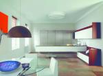 Floating kitchen units. This arrangement allows the flooring to continue underneath which in turn visually makes the room much bigger. 