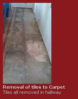 Removal of tiles to carpet