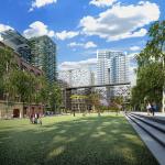 Glass, greenery and abundant natural light dominate the development.