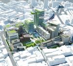 A number of elements comprise the development, including residential, commercial and retail space as well as a hotel and student housing.